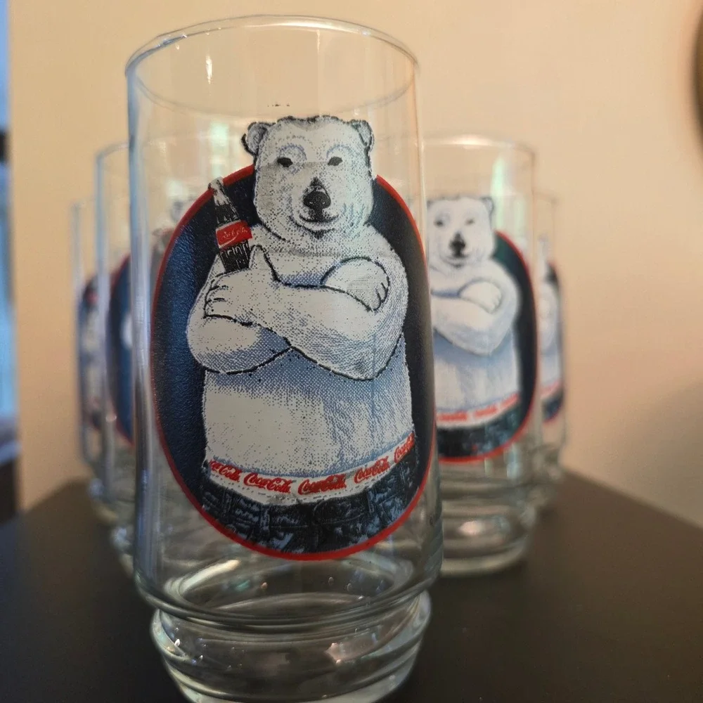 Coca-Cola Attitude Bear Glassware Set 6 In Box 16oz Polar Bear Tumblers 90s